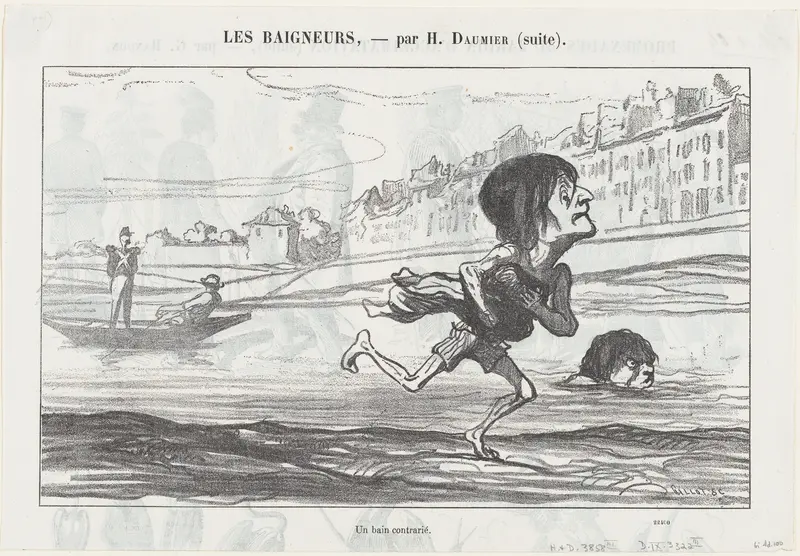A forbidden swimming pleasure, from 'The bathers,' published in Le Petit Journal pour Rire, August 6, 1864 Wall Art by Honoré Daumier - High-Resolution Digital Print