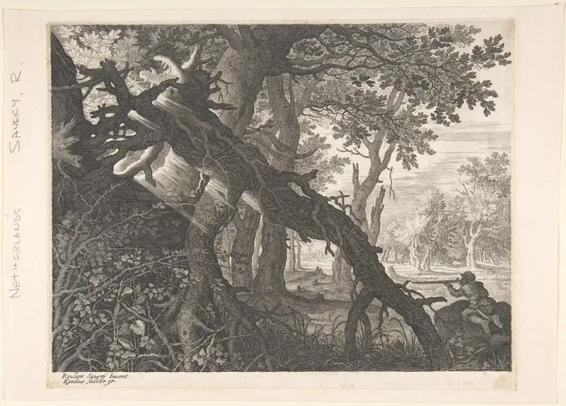 A Forest with a Rabbit Hunt Wall Art by Aegidius Sadeler II - High-Resolution Digital Print