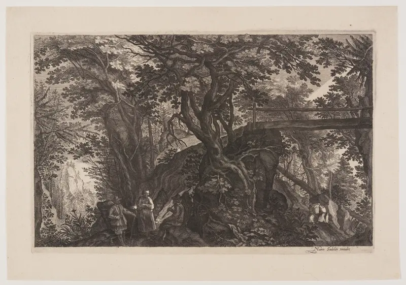 A Forest with a Wooden Bridge on the Right, from Eight Scenes from Bohemia Wall Art by Aegidius Sadeler, II - High-Resolution Digital Print
