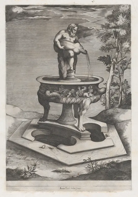 A Fountain and Basin, from "Speculum Romanae Magnificentiae" Wall Art by Pieter Perret - High-Resolution Digital Print