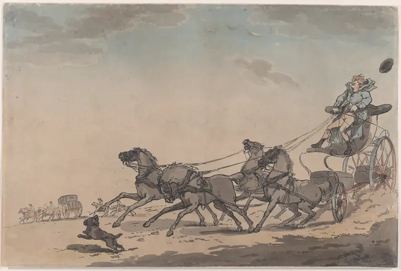 A Four-in-Hand, or The Runaway Carriage Wall Art by Thomas Rowlandson - High-Resolution Digital Print