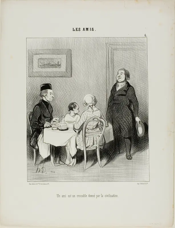 A friend is a crocodile produced by civilization, plate 6 from Les Amis