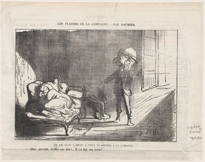 A friend who was invited to relax for a few days in the countryside, from 'The joys of country life,' published in Le Charivari, September 12, 1865 Wall Art by Honoré Daumier - High-Resolution Digital Print