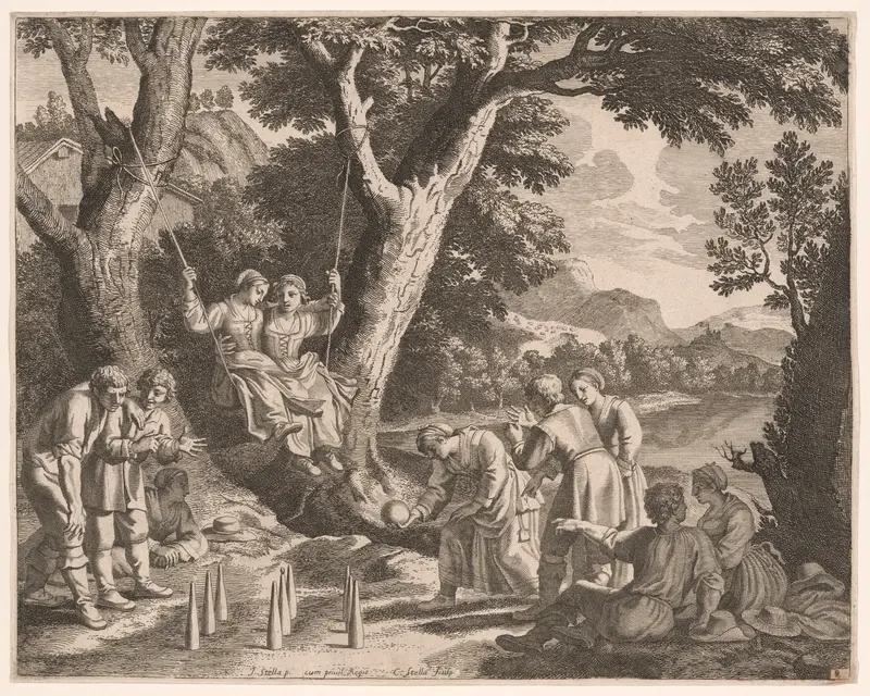 A Game of Boule, Plate 9 from Pastorales Wall Art by Claudine Bouzonnet-Stella - High-Resolution Digital Print