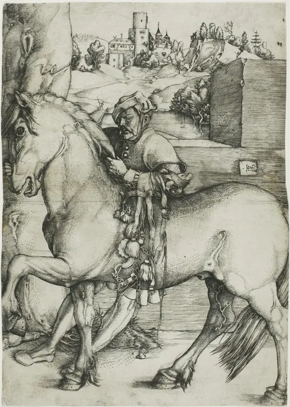 A Groom Bridling a Horse Wall Art by Hans Baldung Grien - High-Resolution Digital Print