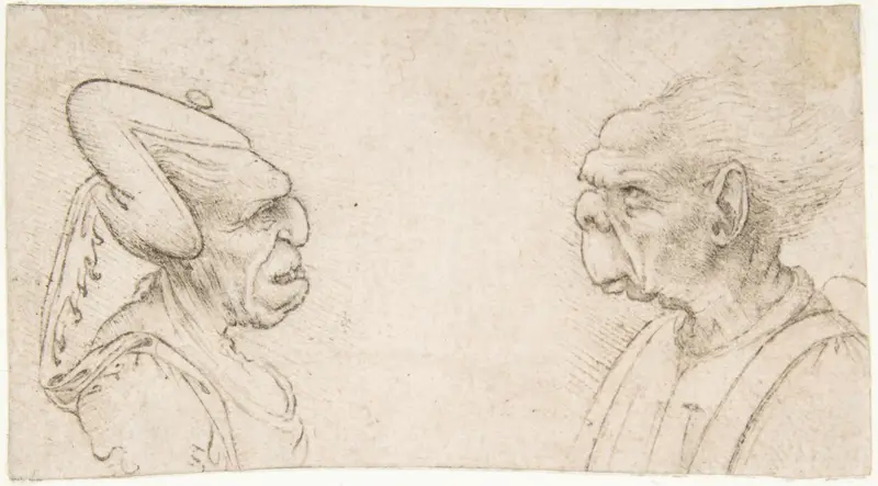 A Grotesque Couple: Old Woman with an Elaborate Headdress and 
Old Man with Large Ears and Lacking a Chin Wall Art by Giovanni Francesco Melzi - High-Resolution Digital Print