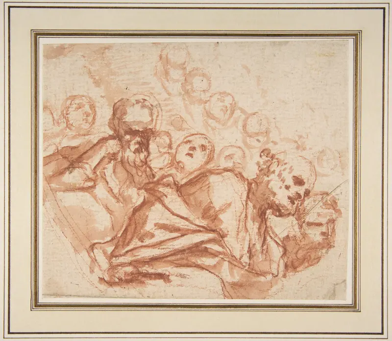 A Group of Saints and Angels (recto); Studies of a Male Figure in a Pendentive (verso) Wall Art by Mattia Preti (Il Cavalier Calabrese) - High-Resolution Digital Print