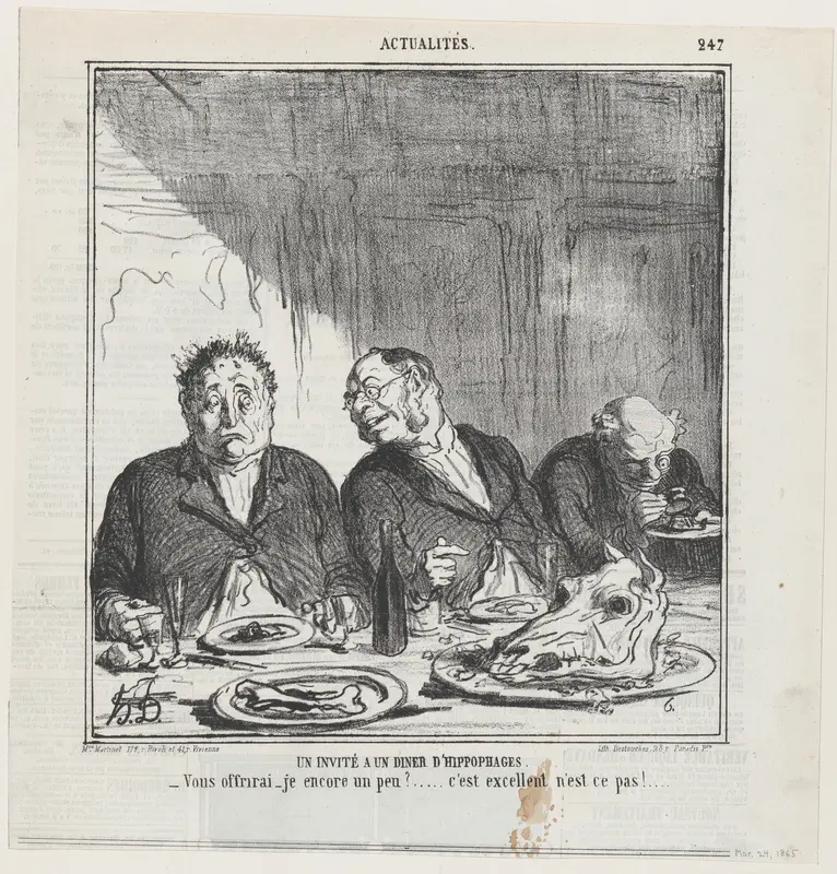 A guest to a horsemeat dinner, from 'News of the day,' published in Le Charivari, March 24, 1865 Wall Art by Honoré Daumier - High-Resolution Digital Print