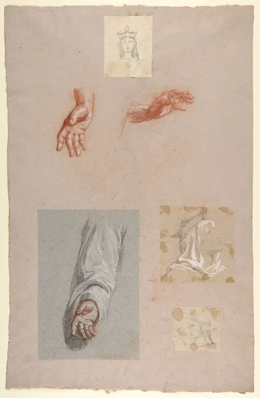 a. Hands of Saint Remi (lower register); b. Head of Saint Clotilde (upper register); c. Head of Saint Clotilde (lower register); d. Head of an Angel (upper register); e. Hand and Sleeve of Saint Remi Wall Art by Isidore Pils - High-Resolution Digital Print