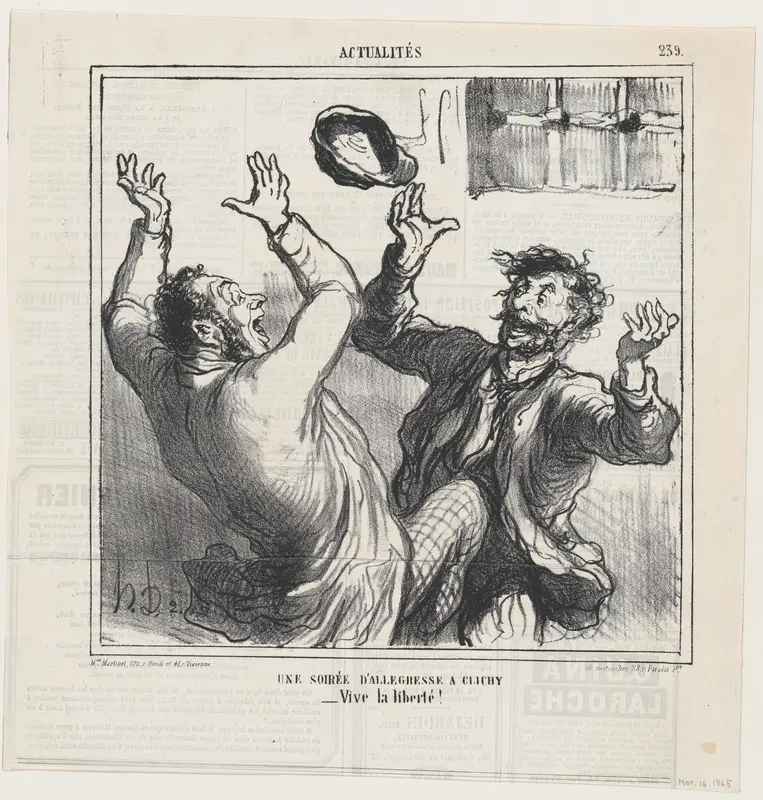 A happy evening party in Clichy, from 'News of the day,' published in Le Charivari, March 16, 1865 Wall Art by Honoré Daumier - High-Resolution Digital Print