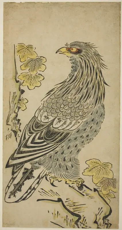 A Hawk on a Cliff near a Kiri Tree
