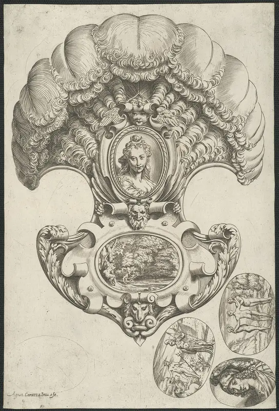 A Headpiece in the Form of a Fan Wall Art by Agostino Carracci - High-Resolution Digital Print