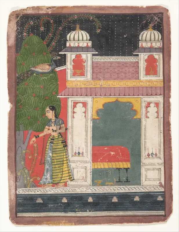 A Heroine Plucking a Flower: Page from a Dispersed Nayikabheda Wall Art by Unknown - High-Resolution Digital Print