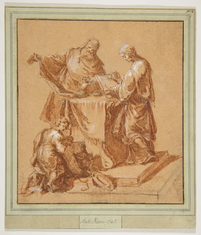 A High-Priest, the Prophetess Anna (?) and a Kneeling Boy around a Table Wall Art by Anton Kern - High-Resolution Digital Print