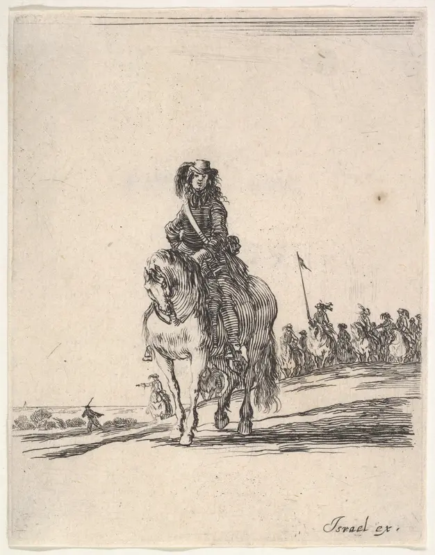 A horseman, facing front, a group of horsemen in background to the right, from "Various cavalry exercises" (Diverses exercices de cavalerie) Wall Art by Stefano della Bella - High-Resolution Digital Print