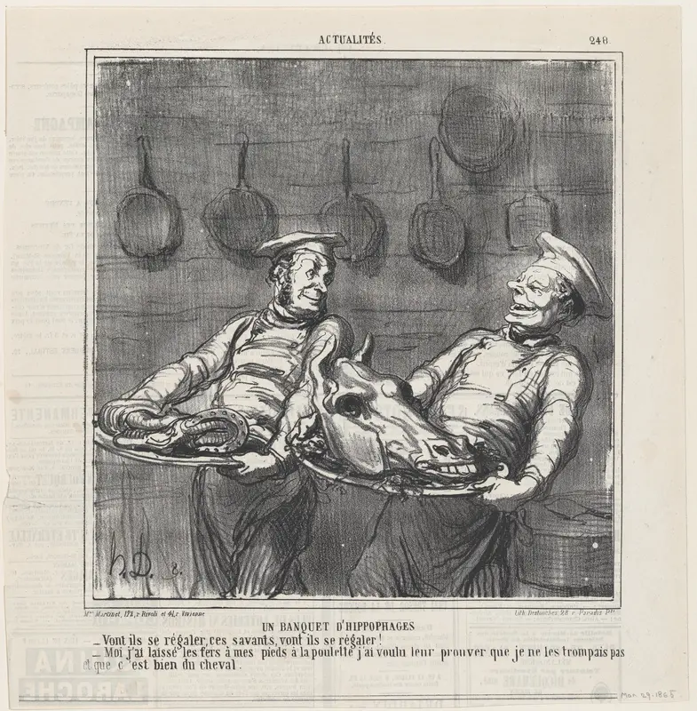 A horsemeat banquet, from 'News of the day,' published in Le Charivari, March 29, 1865 Wall Art by Honoré Daumier - High-Resolution Digital Print