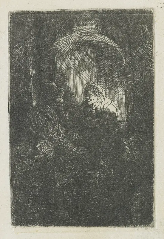 A hurdy-gurdy player followed by children at the door of a house Wall Art by Unknown - High-Resolution Digital Print