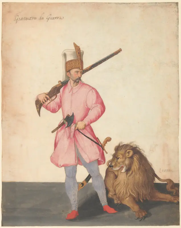 A Janissary "of War" with a Lion Wall Art by Jacopo Ligozzi - High-Resolution Digital Print