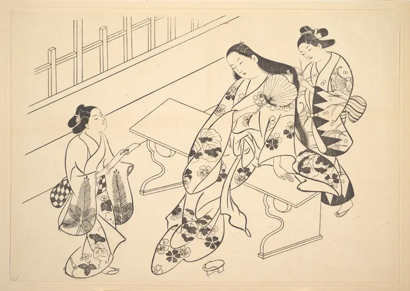 A Kamuro is Shown Bringing a Love Letter to Her Mistress Wall Art by Okumura Masanobu - High-Resolution Digital Print