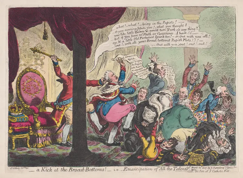 A Kick at the Broad-bottoms!– i.e. Emancipation of "All the Talents &c" - Vide the Fate of Ye Catholic Bill Wall Art by James Gillray - High-Resolution Digital Print