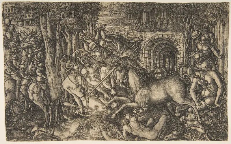 A King Pursued by a Unicorn, from the Unicorn Series Wall Art by Jean Duvet - High-Resolution Digital Print