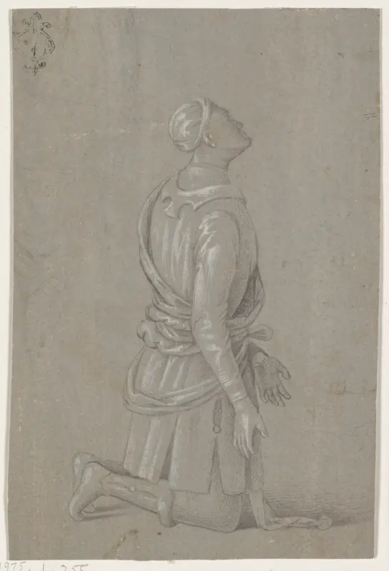 A Kneeling Man in Fifteenth-Century Costume (recto); a small, fragmentary sketch of a recumbant boy, probably by a later hand (verso) Wall Art by Pinturicchio - High-Resolution Digital Print