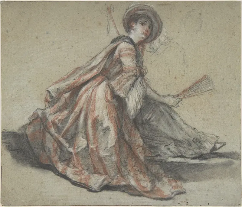 A Lady Holding a Fan Wall Art by Michel Barthélémy Ollivier - High-Resolution Digital Print
