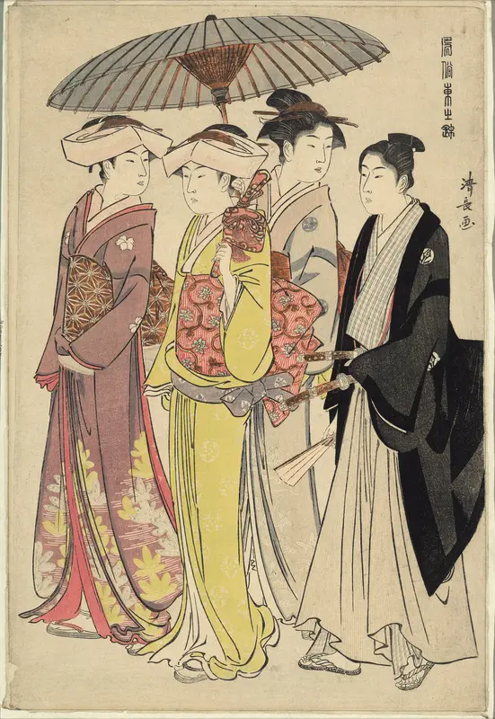 A Lady with Three Servants, from the series "A Brocade of Eastern Manners (Fuzoku Azuma no nishiki)"