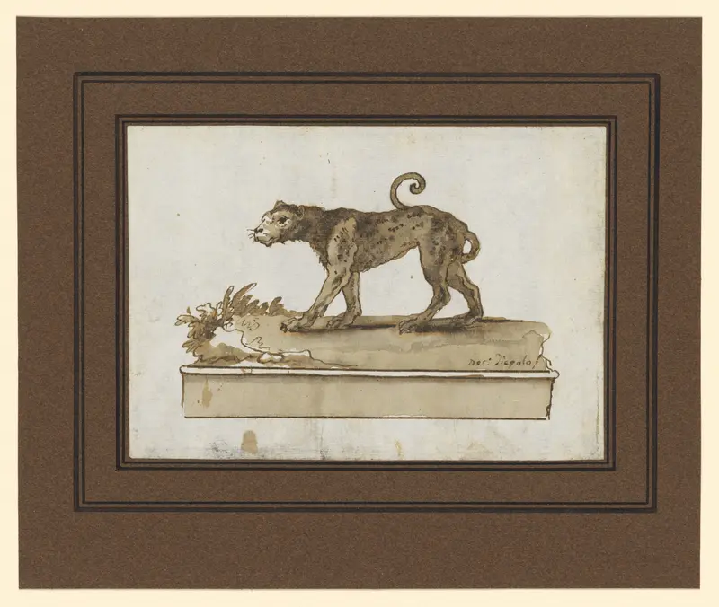 A Leopard, Moving to the Left (on a Base) Wall Art by Giovanni Domenico Tiepolo - High-Resolution Digital Print