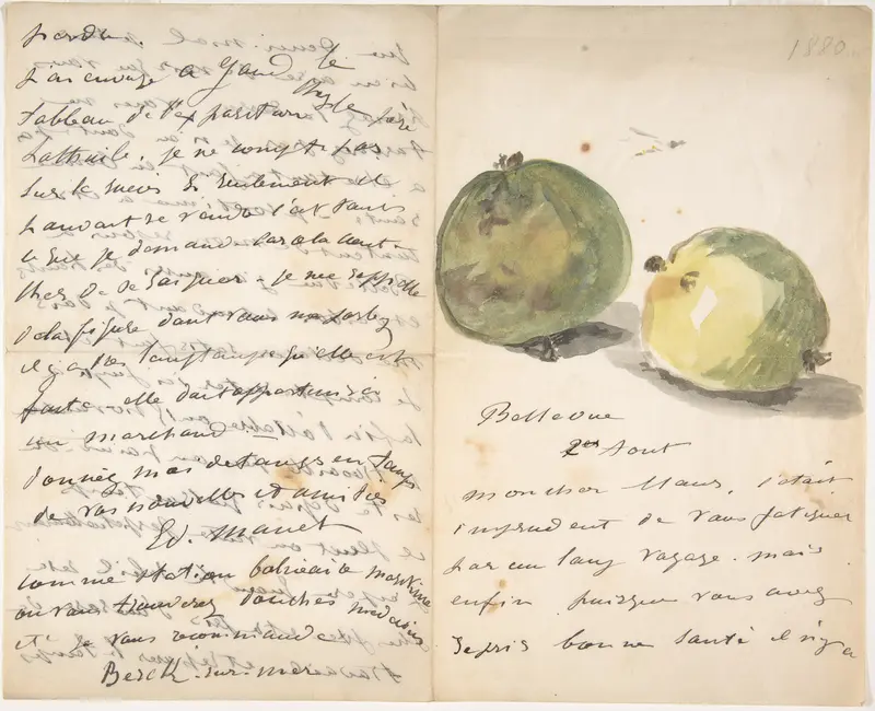 A Letter to Eugène Maus, Decorated with Two Apples Wall Art by Edouard Manet - High-Resolution Digital Print