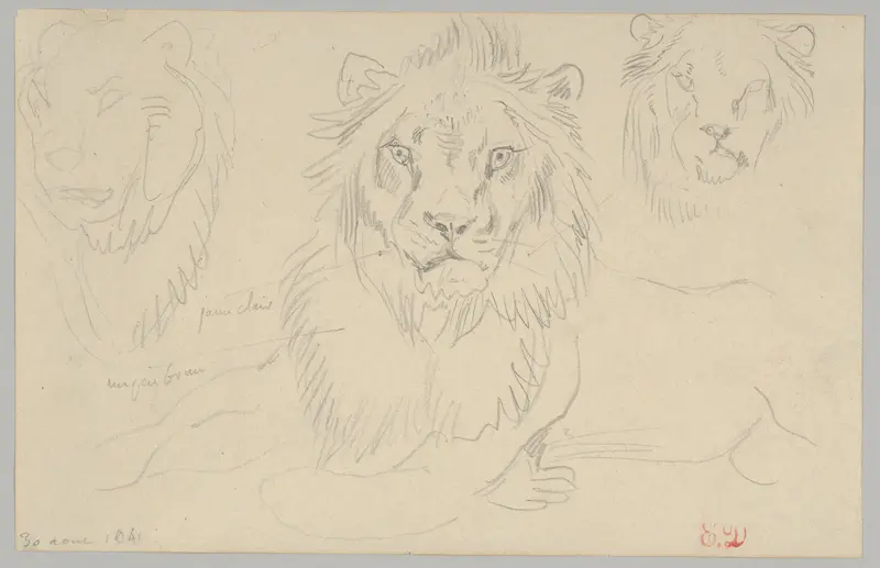 A Lion, Full Face, August 30, 1841 Wall Art by Eugène Delacroix - High-Resolution Digital Print