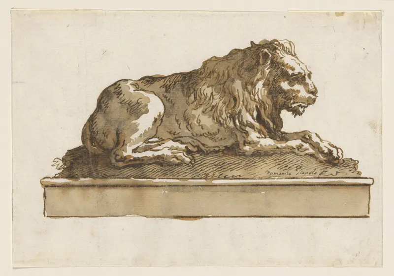 A Lion, Lying Toward the Right (on a Base) Wall Art by Giovanni Domenico Tiepolo - High-Resolution Digital Print
