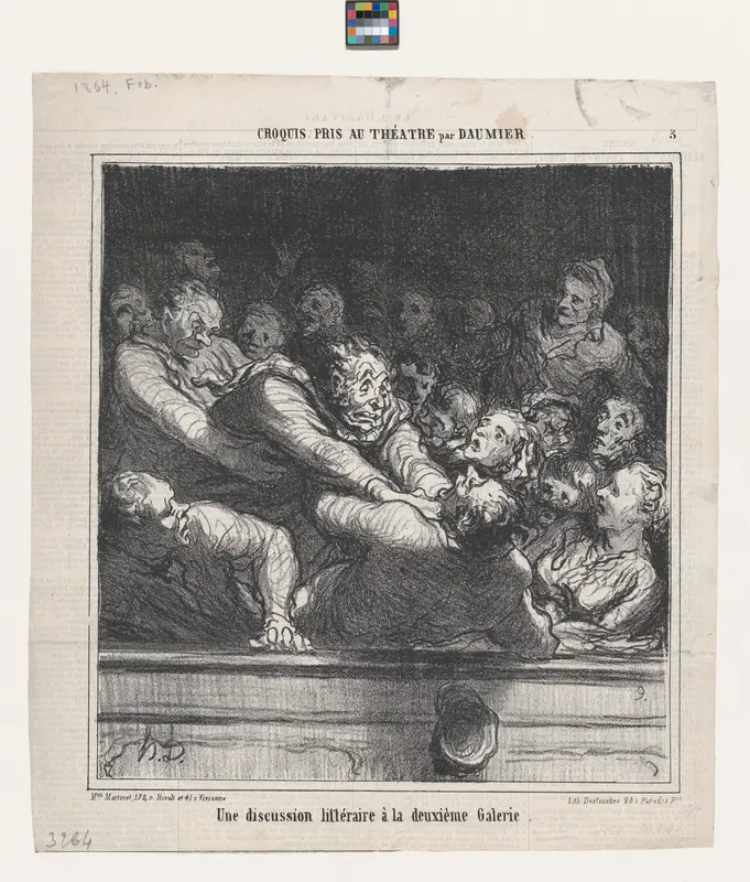 A literary argument on the second tier, from 'Theater sketches,' published in Le Charivari, February 27, 1864 Wall Art by Honoré Daumier - High-Resolution Digital Print