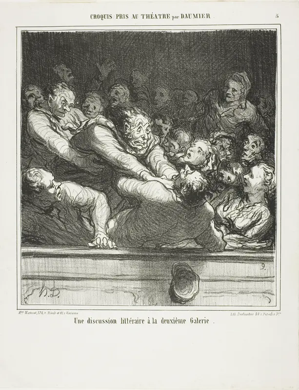 A literary argument on the second tier, plate 3 from Croquis Pris Au Théatre par Daumier