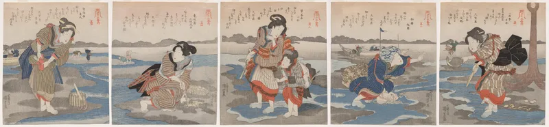 A Low Tide Pentaptych Wall Art by Utagawa Kuniyoshi - High-Resolution Digital Print