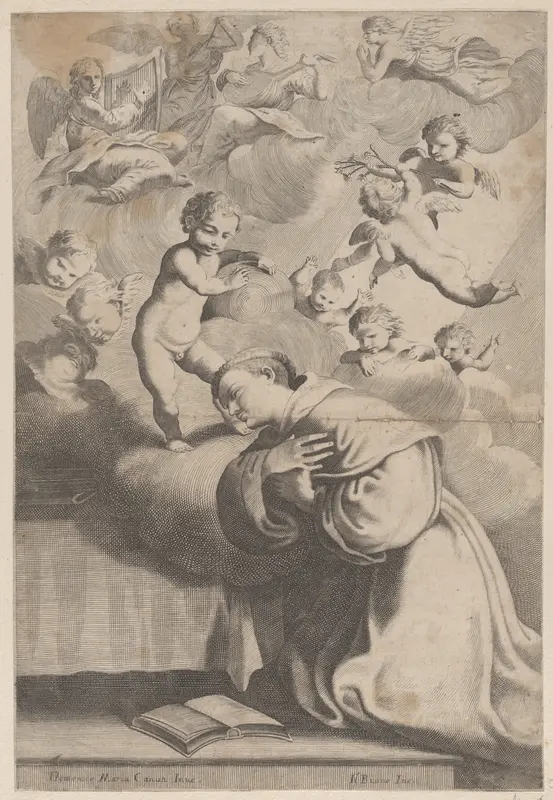 A male saint kneeling before the Christ child Wall Art by Anonymous - High-Resolution Digital Print