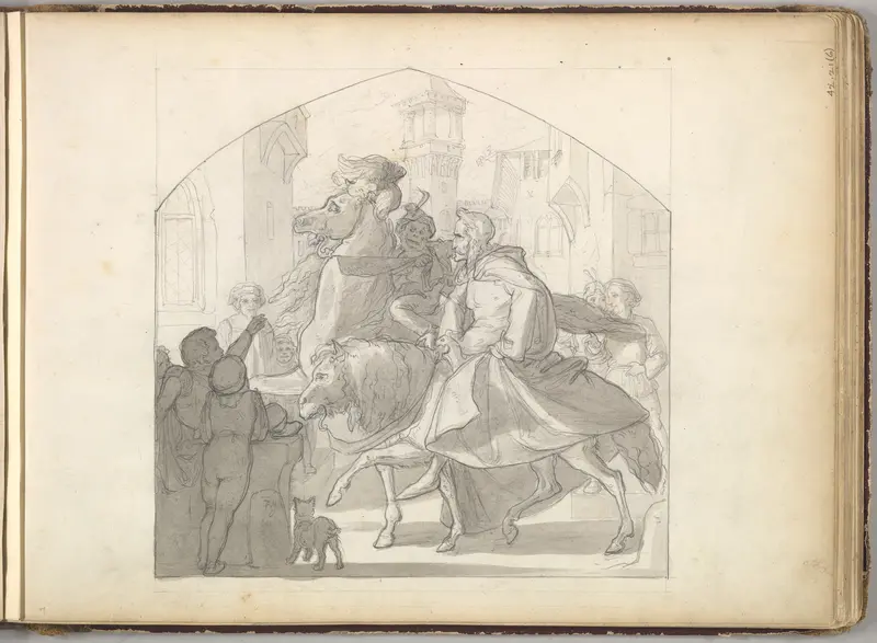 A Man and a Monkey Riding on Horseback Wall Art by Frederic, Lord Leighton - High-Resolution Digital Print