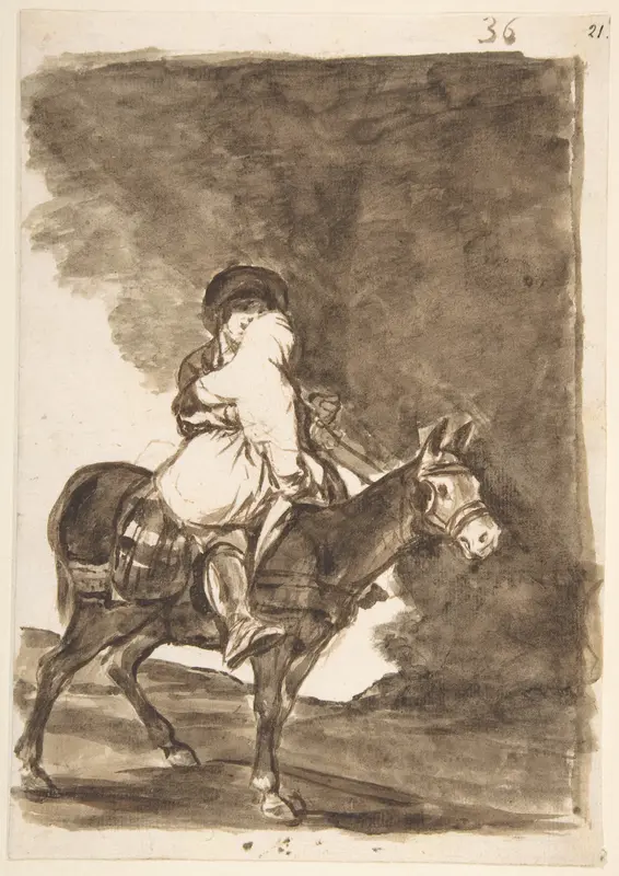 A man and a woman riding a mule; page 36 from the "Images of Spain" Album (F)