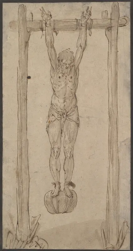 A Man Hanging by His Arms (the Corpse of the King?) Wall Art by Frans Floris I - High-Resolution Digital Print