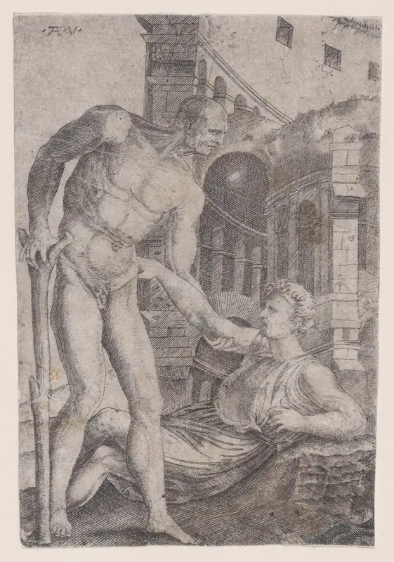 A Man Helping Another to His Feet