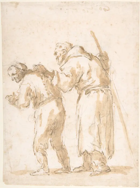 A Man Leading a Blind Friar (recto); Incidental Sketches (not by the artist; verso) Wall Art by Jusepe de Ribera (called Lo Spagnoletto) - High-Resolution Digital Print
