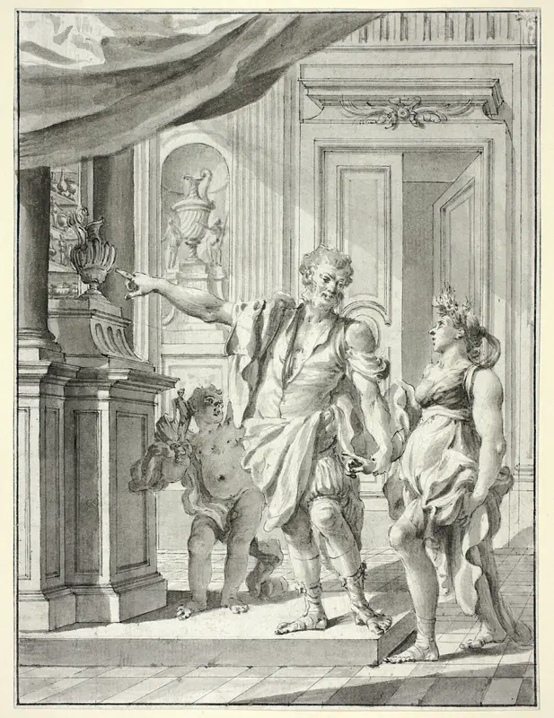 A Man Leading a Woman into a Gallery of Antiquities and Decorative Arts Wall Art by Giacomo Cestaro - High-Resolution Digital Print