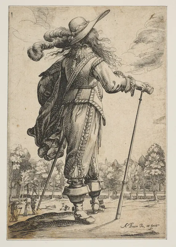 A Man Seen from the Back Leaning on a Croquet Mallet (Le Jouer de mail) Wall Art by Abraham Bosse - High-Resolution Digital Print
