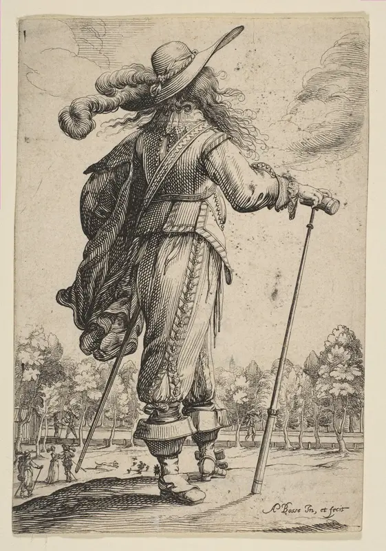 A Man Seen from the Back Leaning on a Croquet Mallet Wall Art by Abraham Bosse - High-Resolution Digital Print