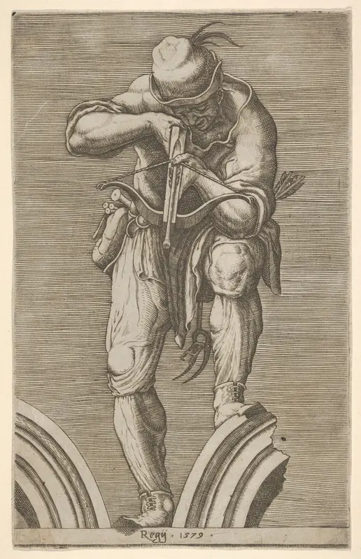 A Man Shooting a Crossbow Wall Art by Cherubino Alberti (Zaccaria Mattia) - High-Resolution Digital Print