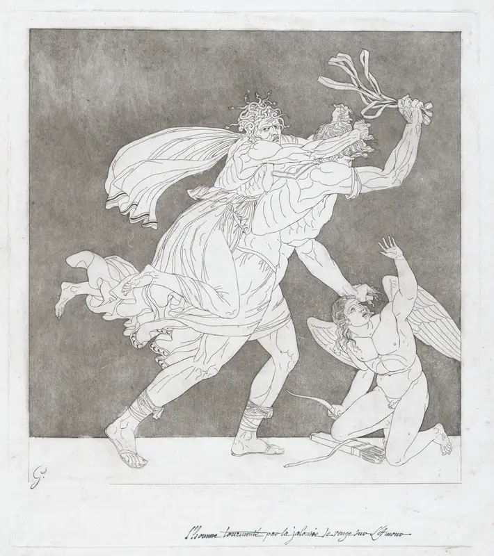 A Man Tormented by Jealousy Takes Revenge on Cupid Wall Art by Bénigne Gagneraux - High-Resolution Digital Print
