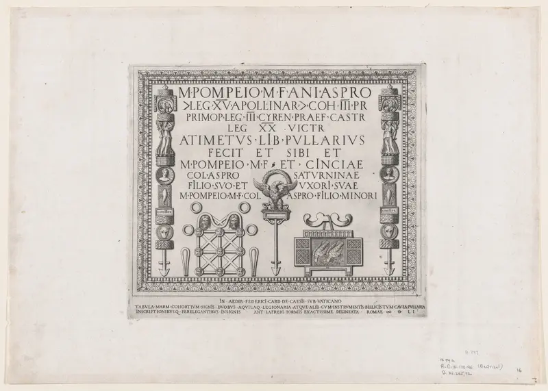 A Marble Plaque with Military Insignia, from "Speculum Romanae Magnificentiae" Wall Art by Nicolas Beatrizet - High-Resolution Digital Print
