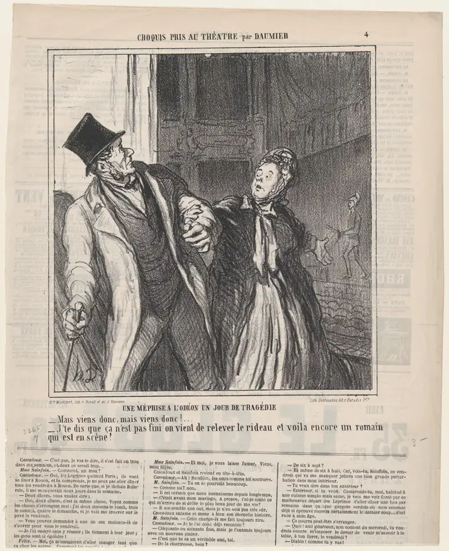 A misapprehension at the Odeon, on a day of drama, from 'Theater sketches,' published in Le Charivari, May 4, 1864 Wall Art by Honoré Daumier - High-Resolution Digital Print