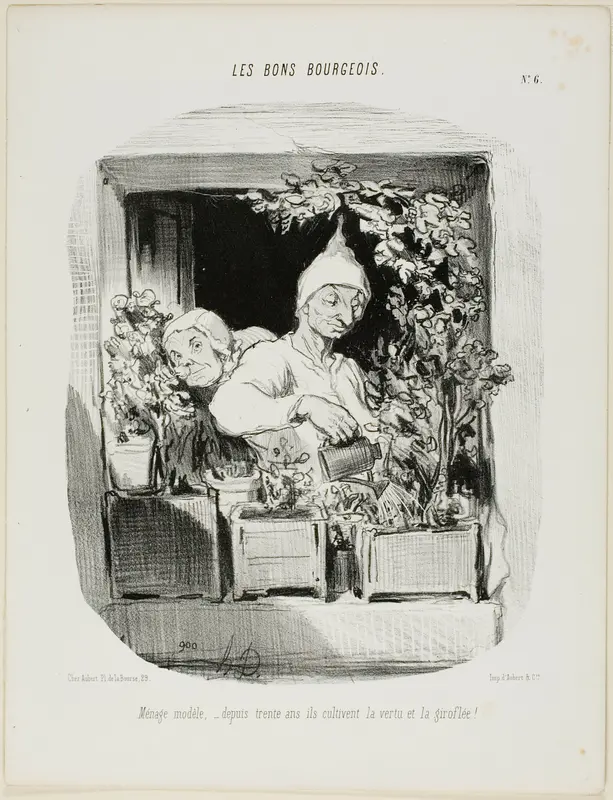 A Model Marriage: For Thirty Years They Have Cultivated Virtue and Carnations, plate six from Les Bons Bourgeois