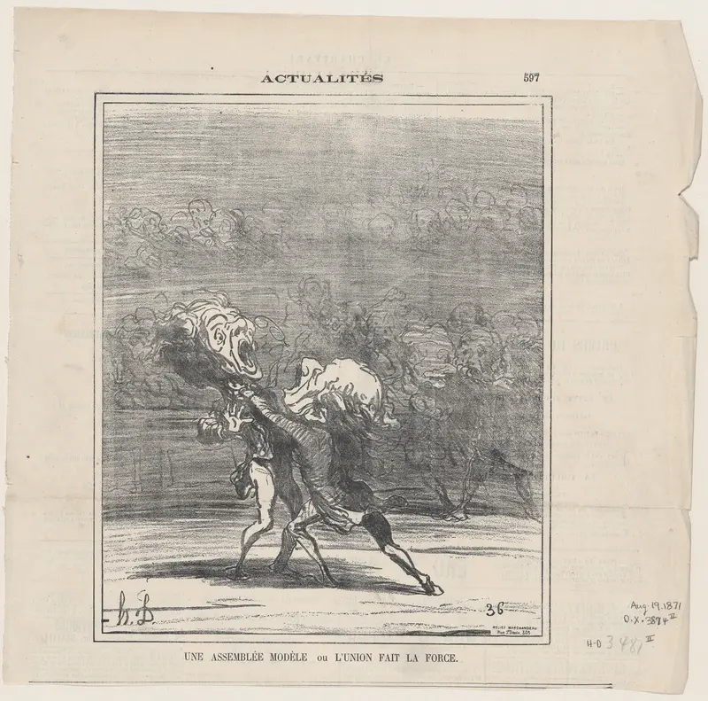 A model of an assembly or unity makes strength, from 'News of the day,' published in Le Charivari, August 19, 1871 Wall Art by Honoré Daumier - High-Resolution Digital Print